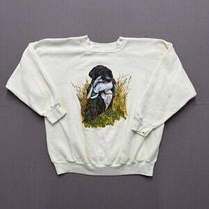 Vintage Dog Sweatshirt Size Large Cream Stained